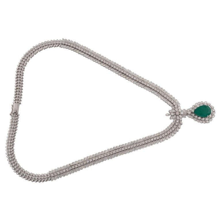 18ct Yellow & White Gold 0.41ct Pear Emerald and Diamond Pendant
