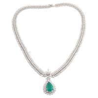 Diamond Pave Pear Emerald Bib Necklace For Sale at 1stDibs