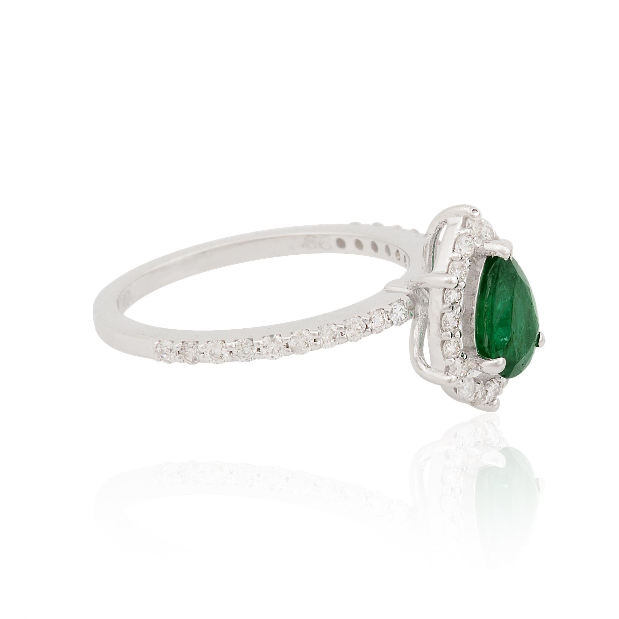For Sale:  Pear Emerald Gemstone Ring Diamond Pave Solid 18k White Gold Handmade Jewelry 2