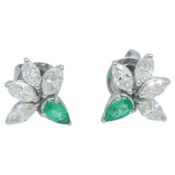Pear Zambian Emerald Gemstone Stud Earrings Marquise Diamond 18 Karat ...
