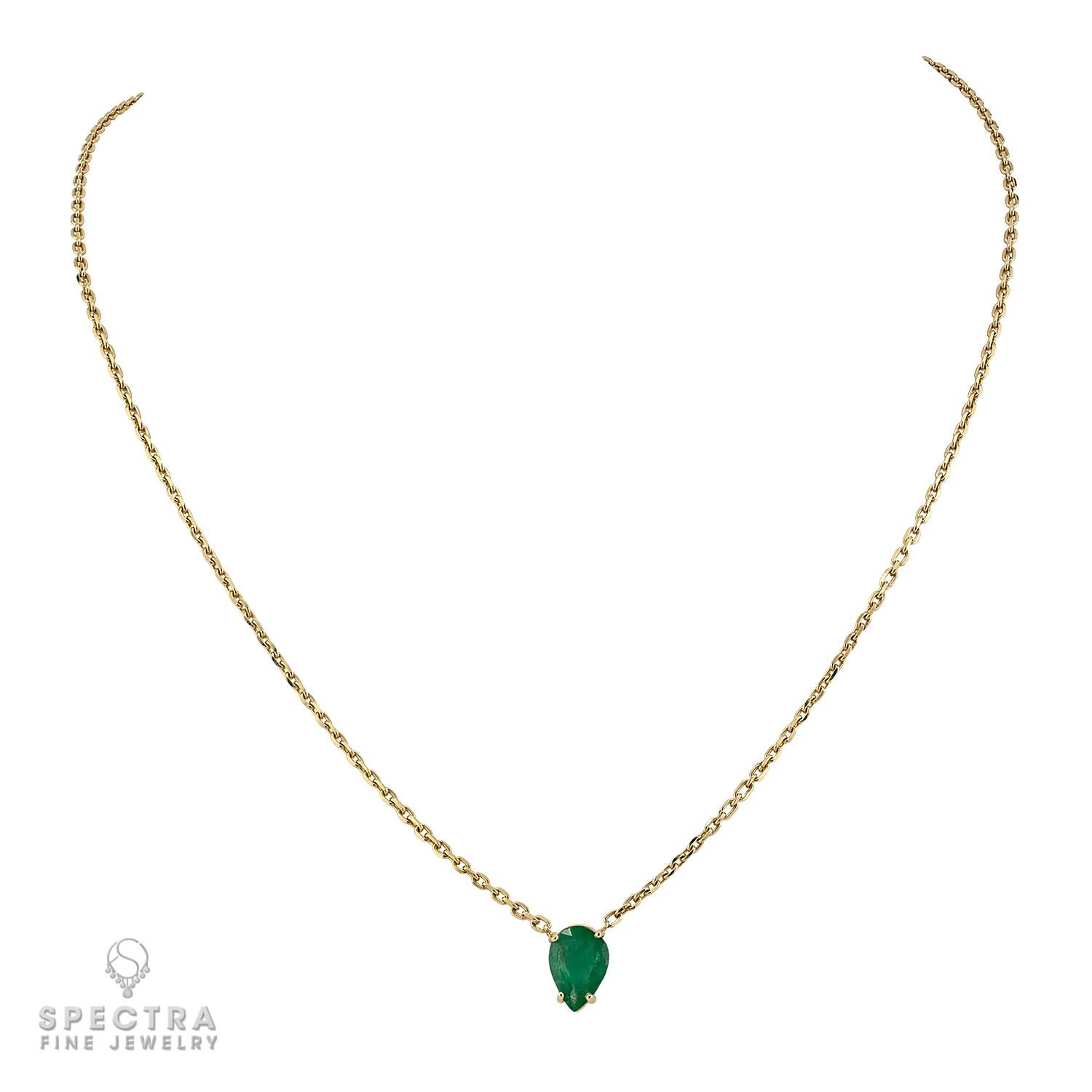 Pear Cut Pear Emerald Pendant Chain Necklace in 14k Yellow Gold For Sale