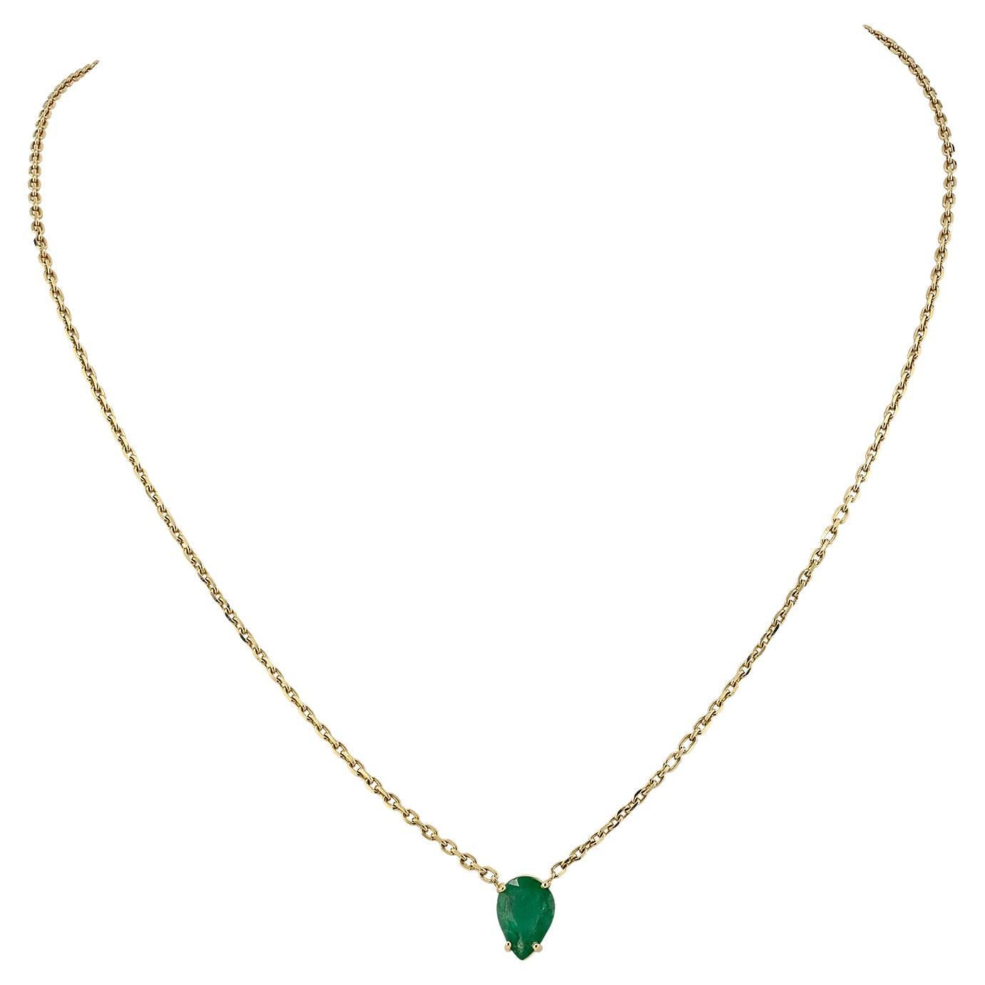 Pear Emerald Pendant Chain Necklace in 14k Yellow Gold