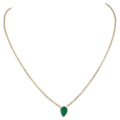 Pear Emerald Pendant Chain Necklace in 14k Yellow Gold