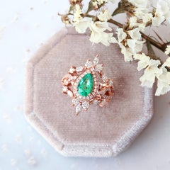 Pear Emerald with halo twist infinity shank wedding ring set - "Iceland"