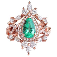 Used Pear Emerald with halo twist infinity shank wedding ring set - "Iceland"