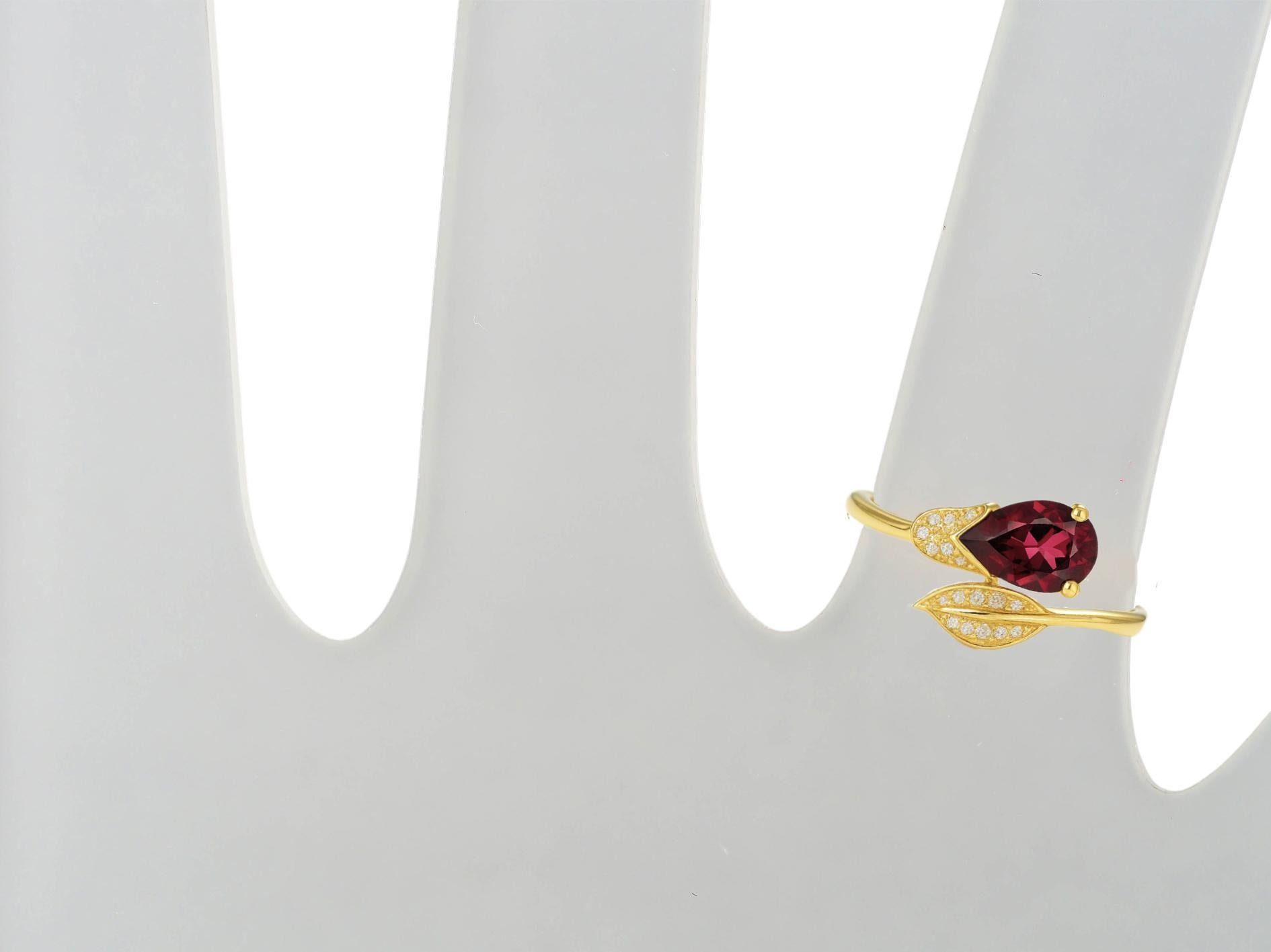 in vendita:  Anello con fiore in oro 14k con granato a pera 4