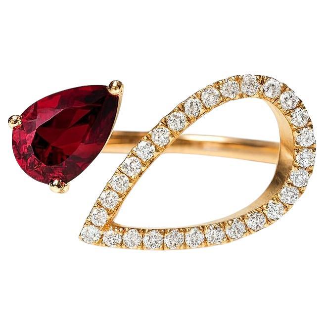 Anello aperto in oro 14k con granato a pera