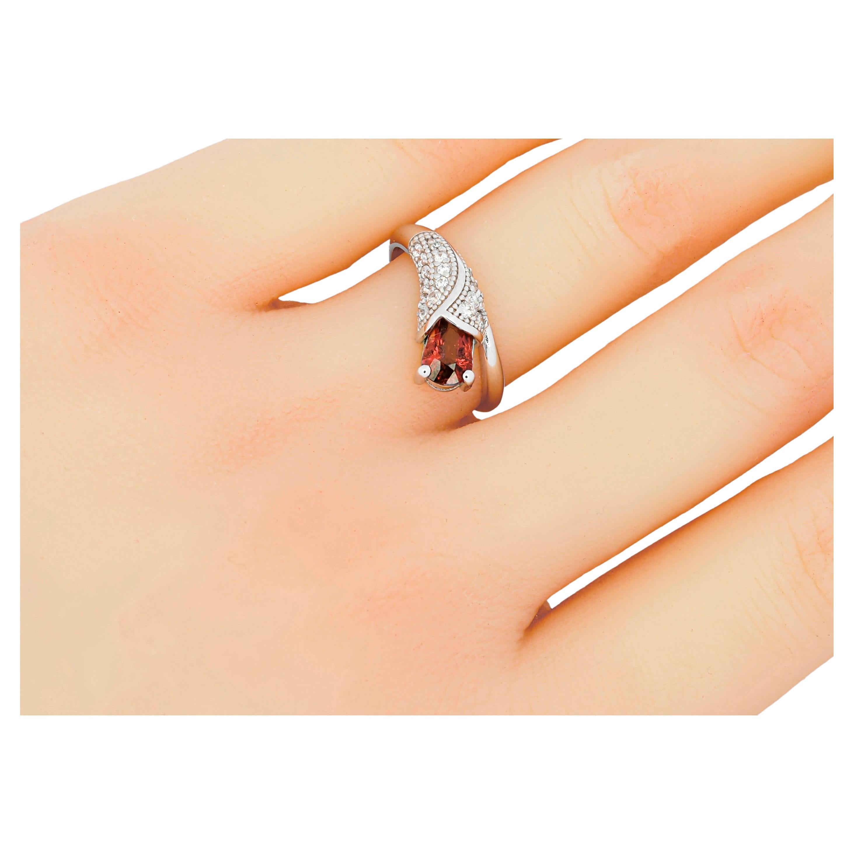 Birne Granat 14k Gold Ring.  im Angebot