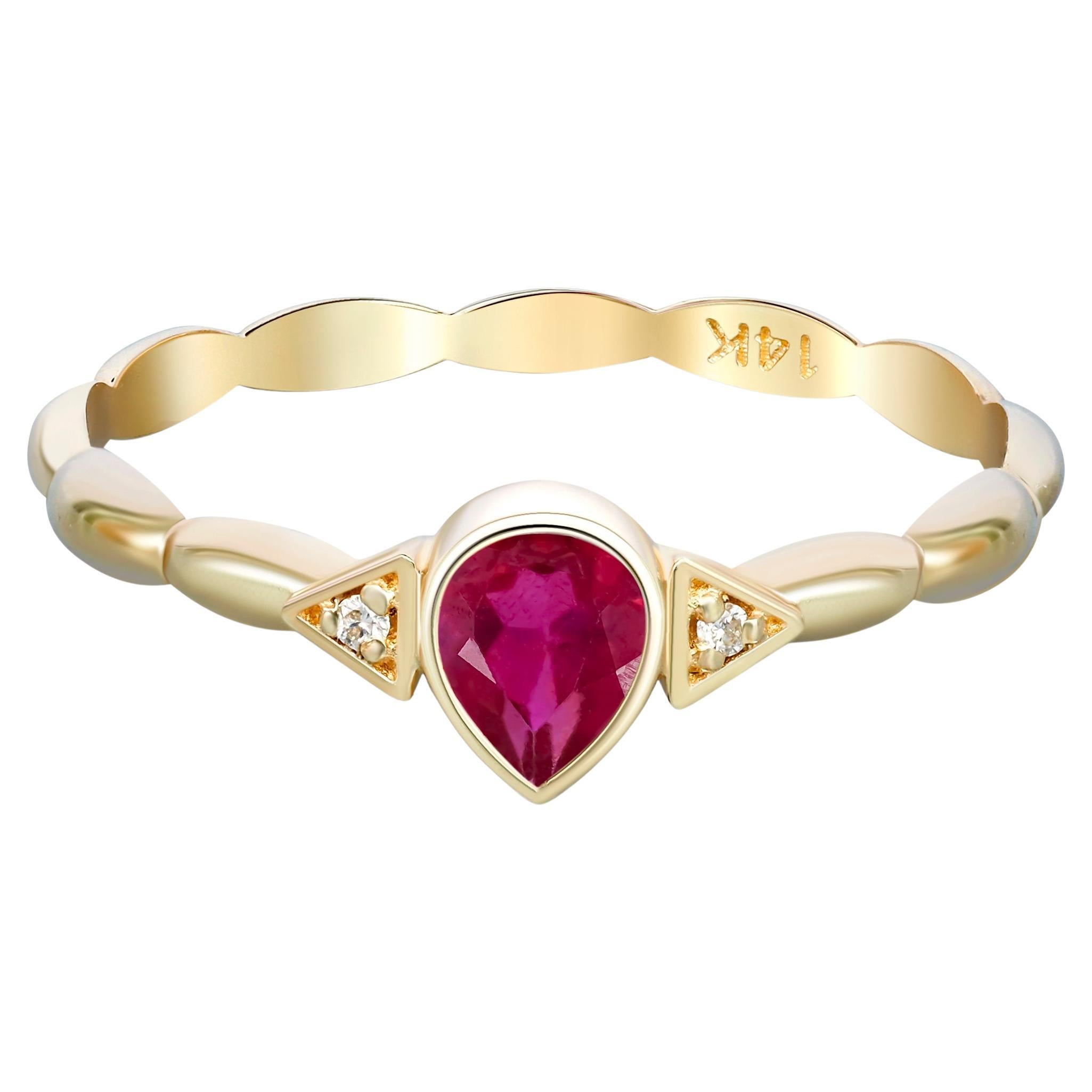 Pear garnet 14k gold ring.