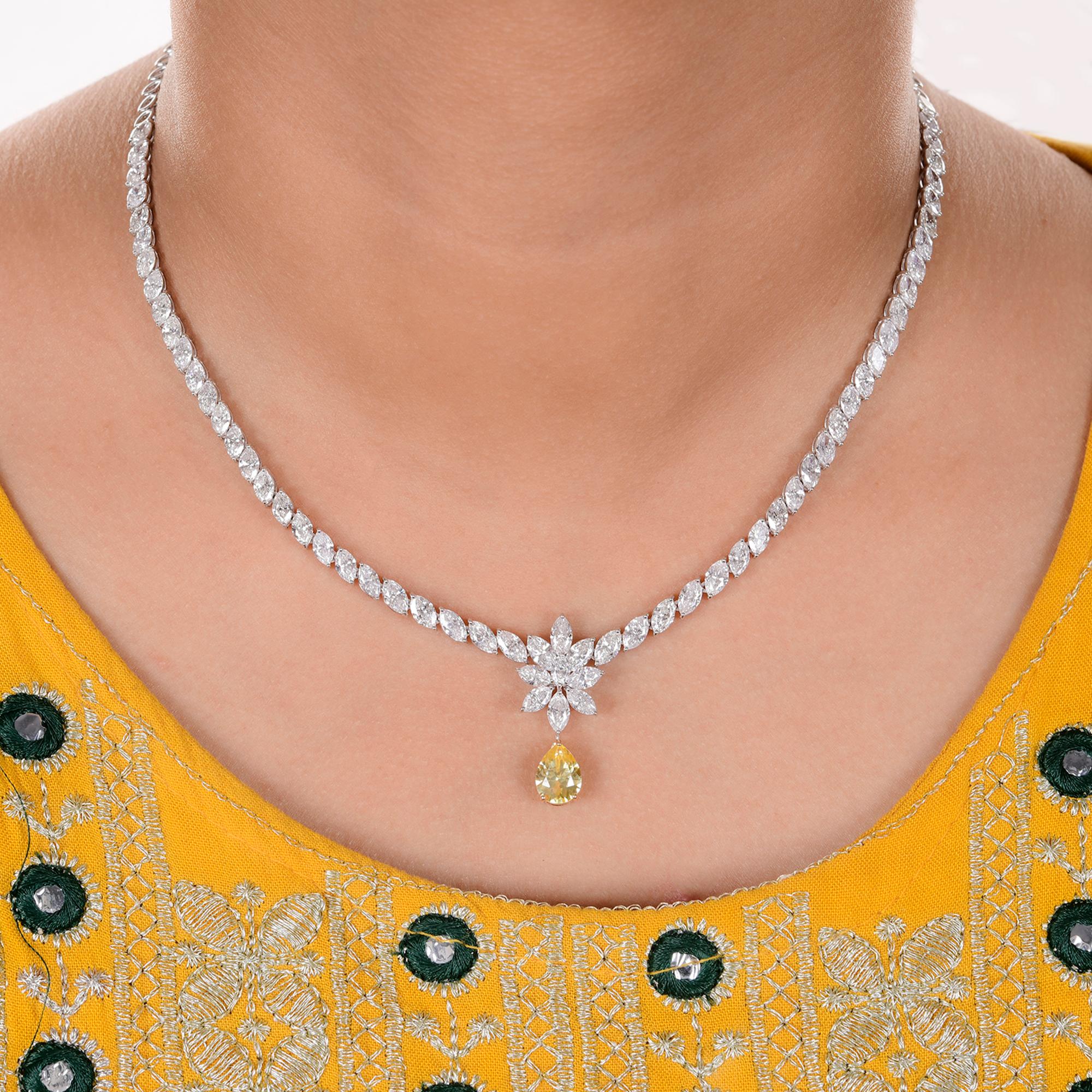 Modern Pear Gemstone Necklace Marquise Diamond 14 Karat White Gold Handmade Jewelry For Sale