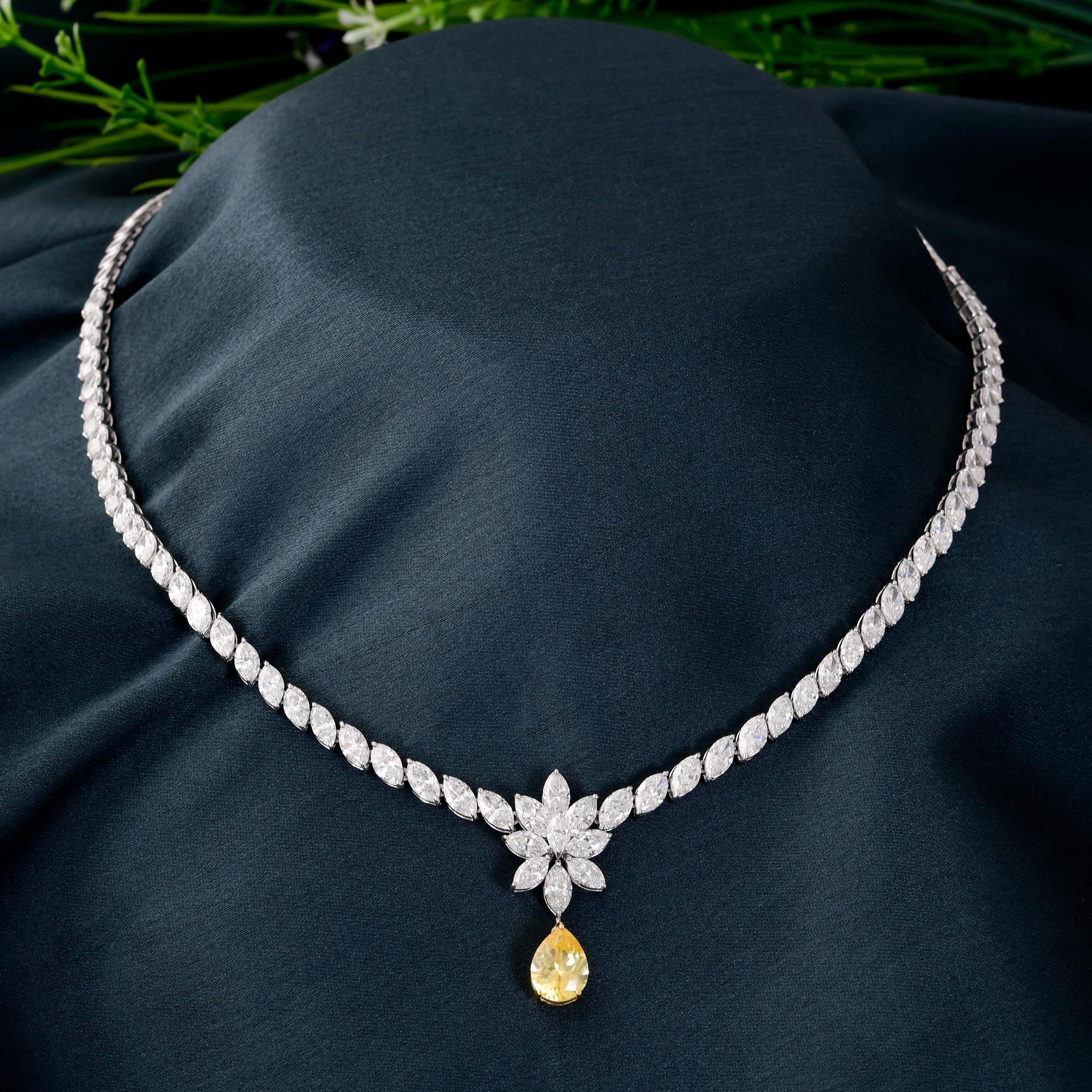Marquise Cut Pear Gemstone Necklace Marquise Diamond 14 Karat White Gold Handmade Jewelry For Sale
