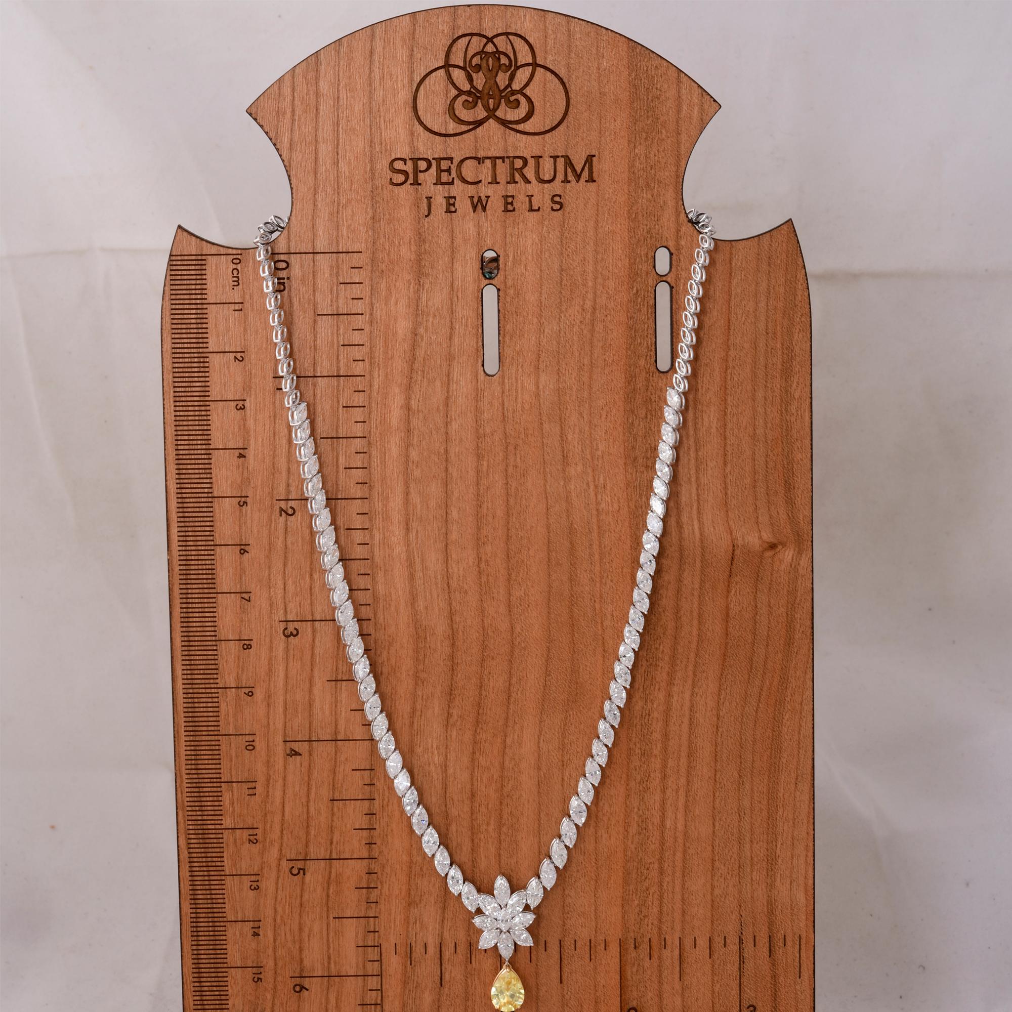 Women's Pear Gemstone Necklace Marquise Diamond 14 Karat White Gold Handmade Jewelry For Sale