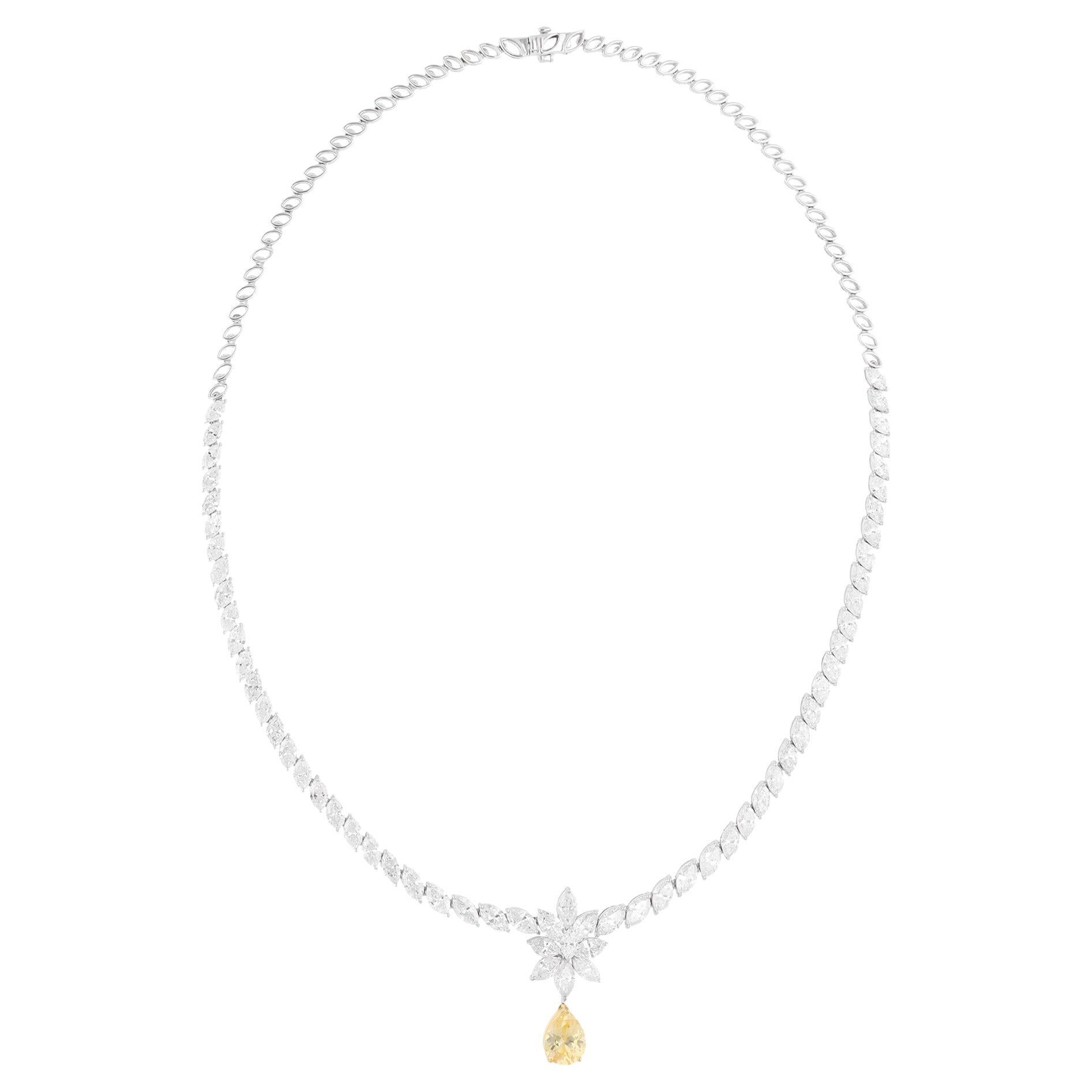 Collier de pierres précieuses en forme de poire Marquise Diamant en or blanc 14 carats Bijoux faits à la main