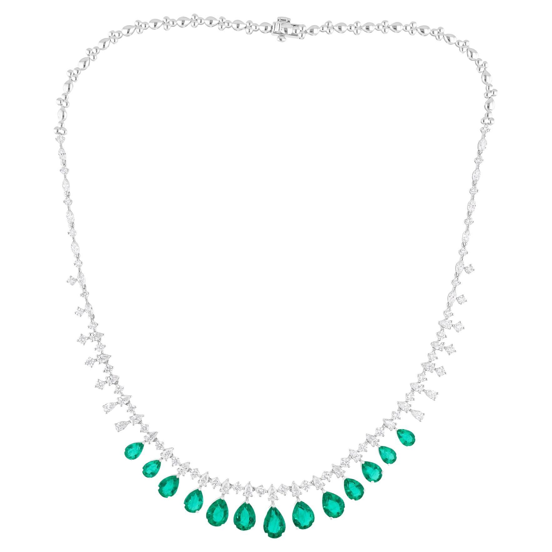 Pear Green Gemstone Necklace SI/HI Diamond 10 Karat White Gold Fine Jewelry For Sale
