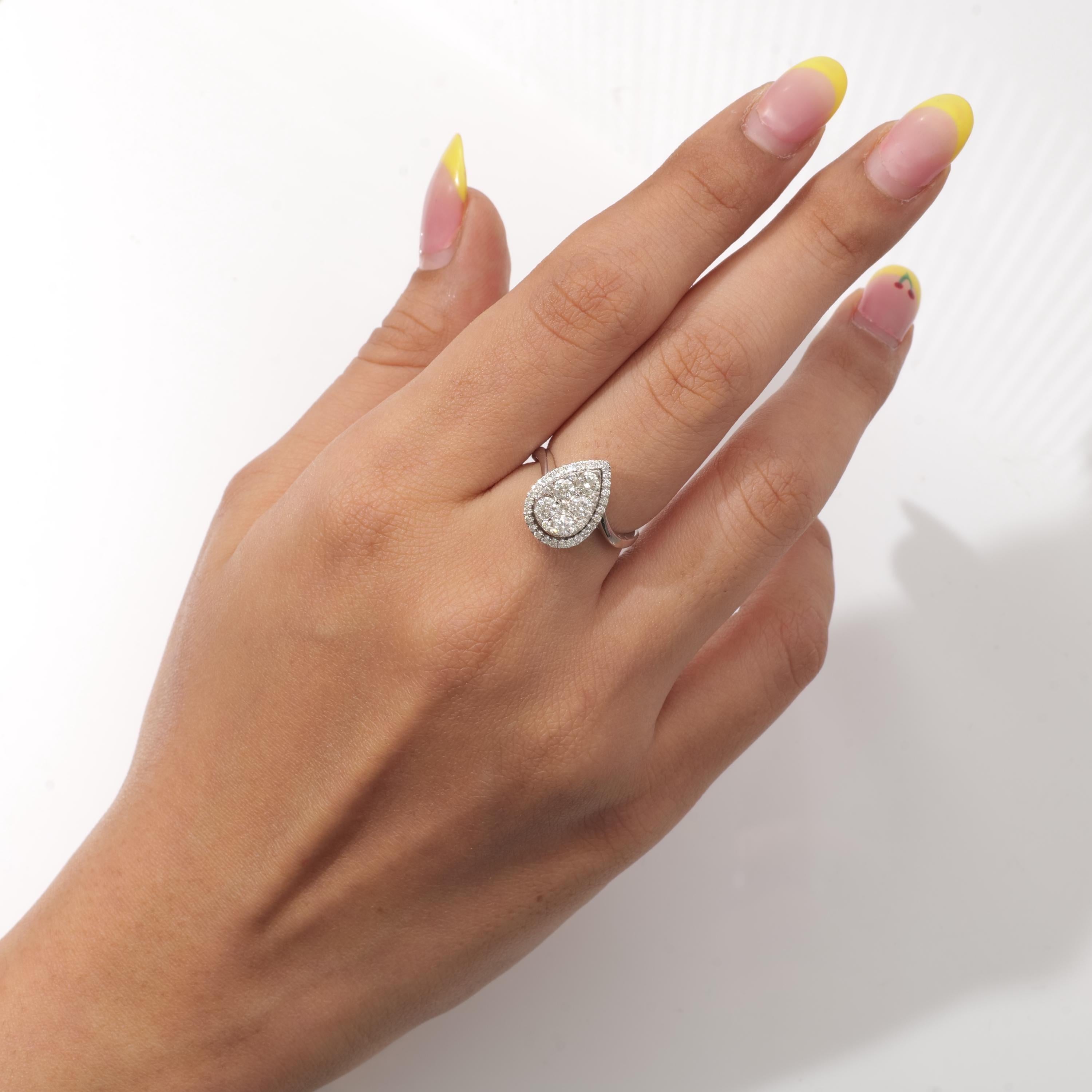 Art Déco Anello di fidanzamento con diamante a forma di pera in oro massiccio 14K (certificato) in vendita