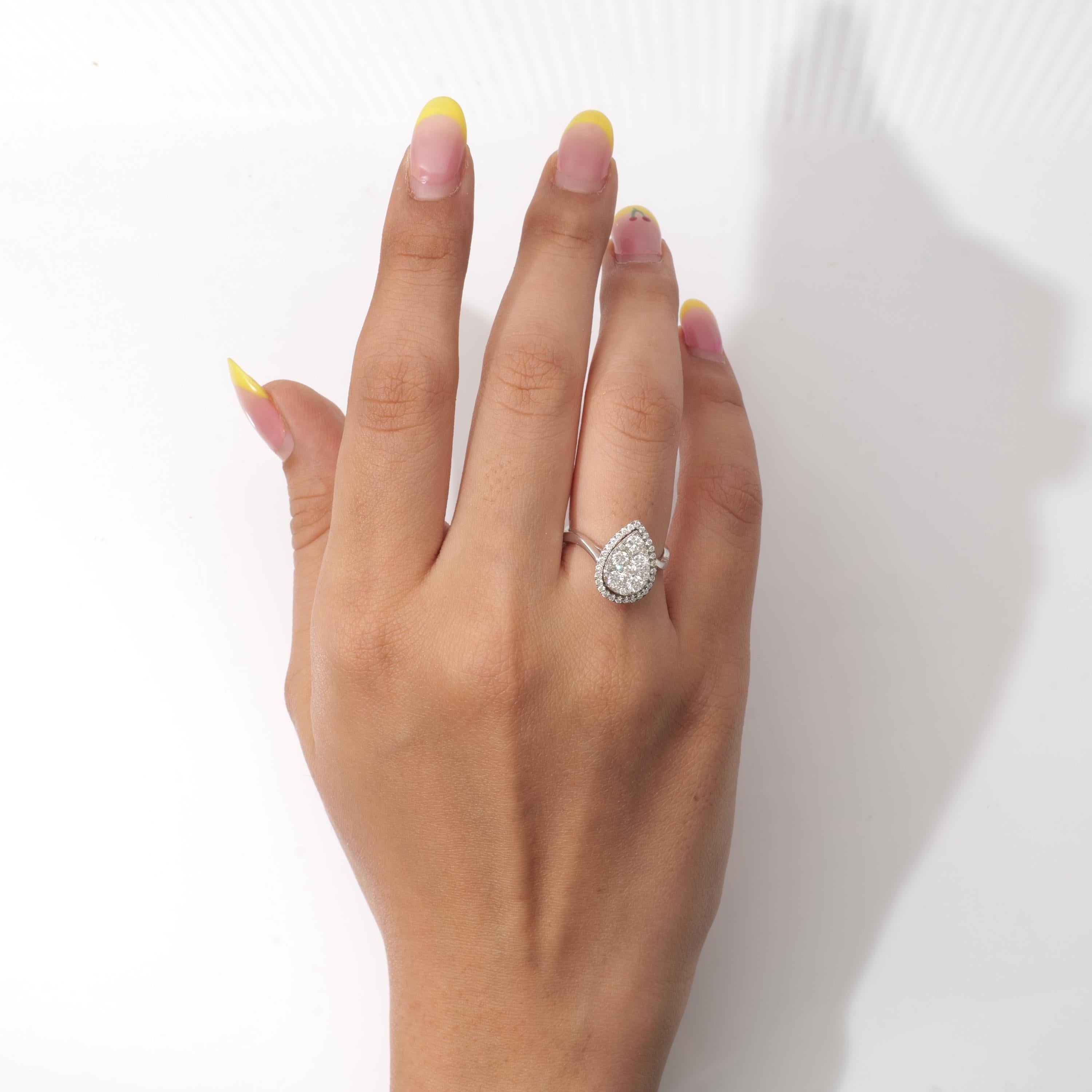 Taglio rotondo Anello di fidanzamento con diamante a forma di pera in oro massiccio 14K (certificato) in vendita