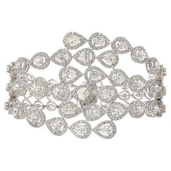 Pear Halo Natural Diamond Cuff Bracelet in 14k Solid Gold (Certified)