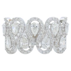 Pear Halo Natural Diamond Eternity Band Ring in 14K Solid Gold (Certified)