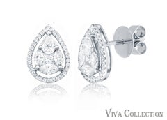 Pear Illusion Diamond Earring Stud in 18 Karat White Gold