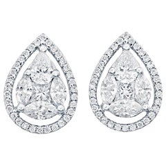 Pear Illusion Diamond Earring Stud in 18 Karat White Gold