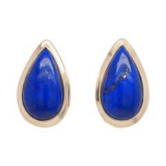 Pear Lapis Lazuli Earrings 14 Karat Yellow Gold