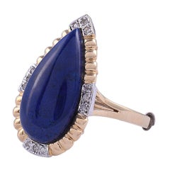 Pear Lapis Ring with Diamond Accents