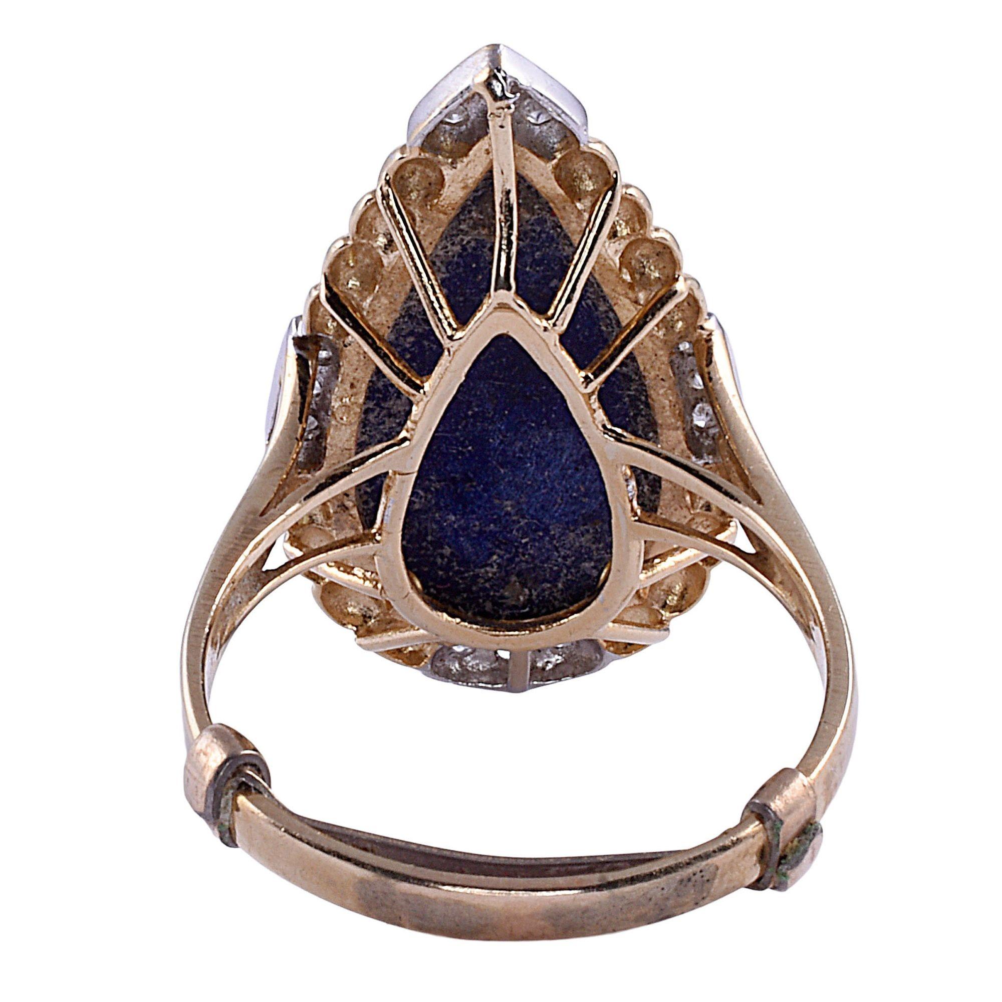 Pear Lapis Ring with Diamond Accents In Good Condition For Sale In Solvang, CA