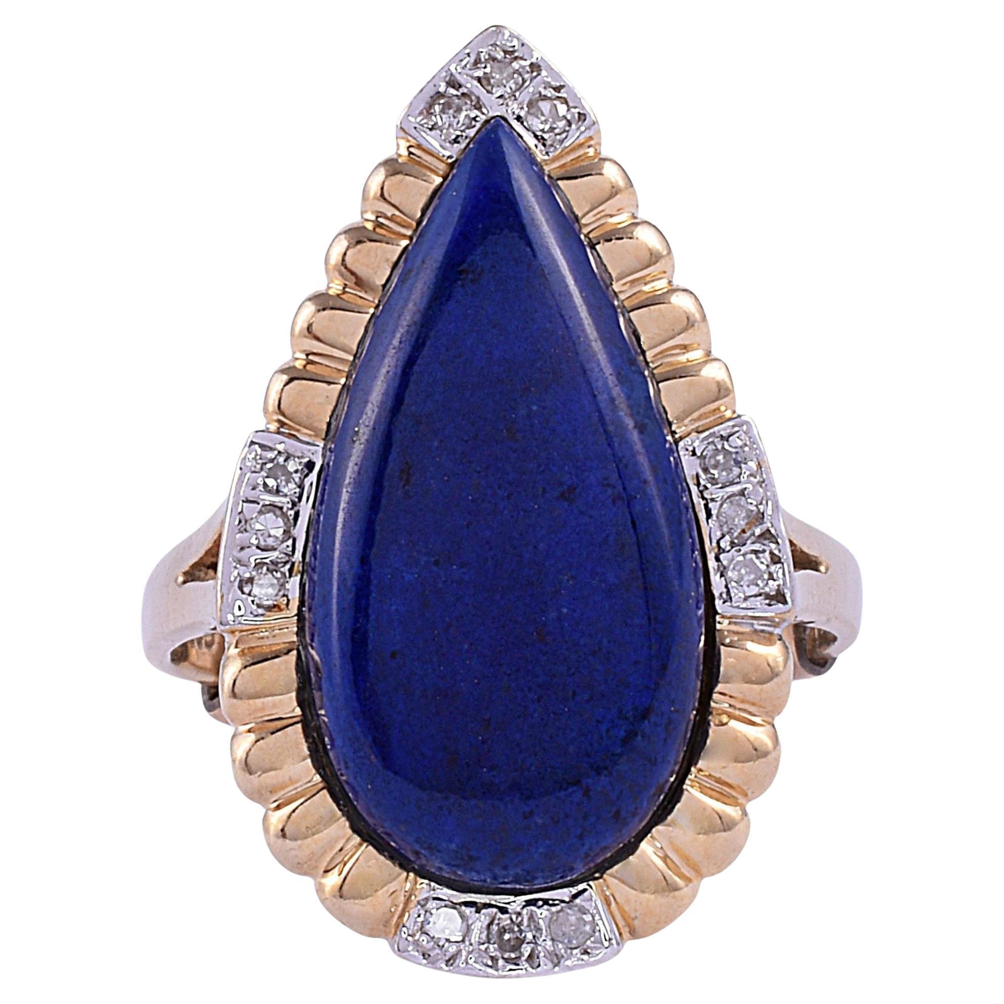 Pear Lapis Ring with Diamond Accents For Sale