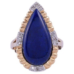 Pear Lapis Ring with Diamond Accents