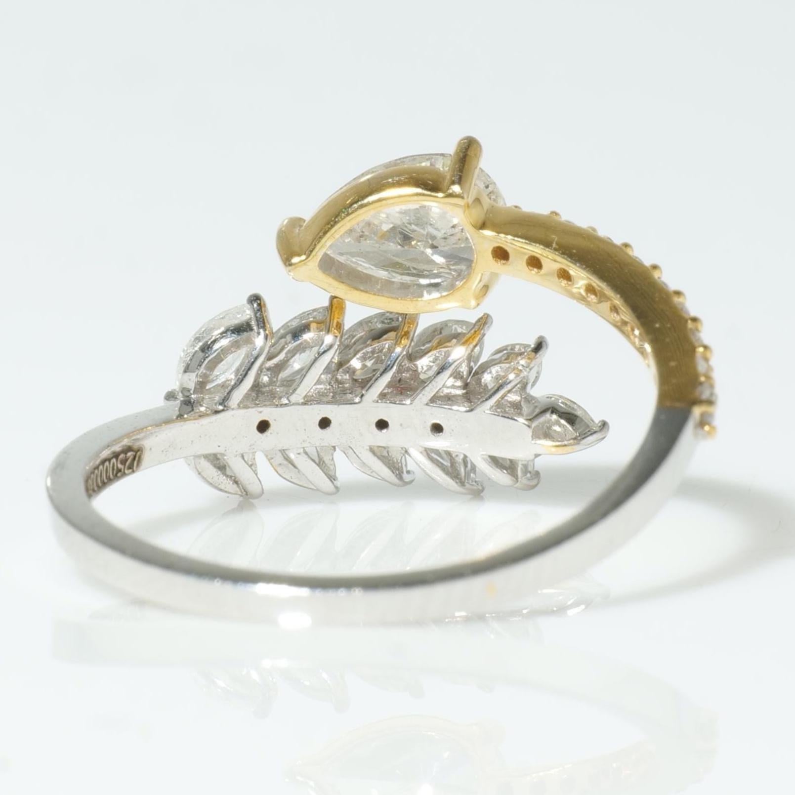 Anello da polso aperto con diamante a foglia di pera in oro massiccio 14k (certificato) in vendita 2