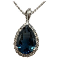 Pear London blue topaz pendant necklace 18KT gold