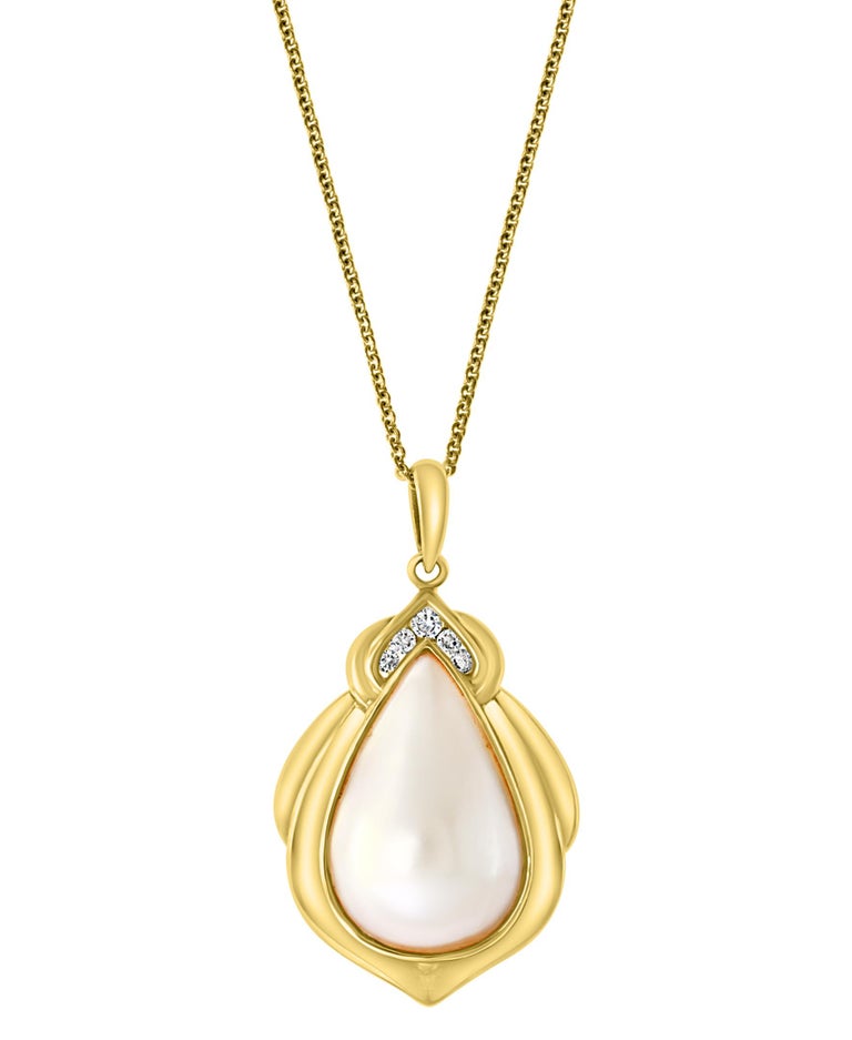 Pear Mabe Pearl and Diamond Pendant / Necklace 14 Karat Yellow Gold ...
