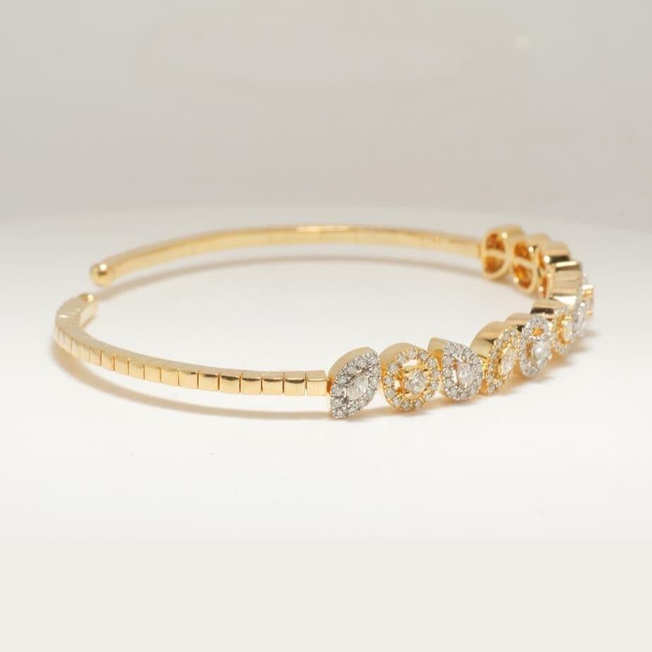 Pear & Marquise Cuff Diamond Bracelet in 14K Solid Gold (Certified) In New Condition For Sale In New Delhi, DL