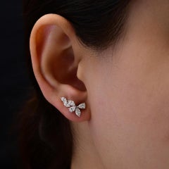 Pear Marquise Cut 1.05 Ct Diamond Leaf Stud Earrings 18k White Gold