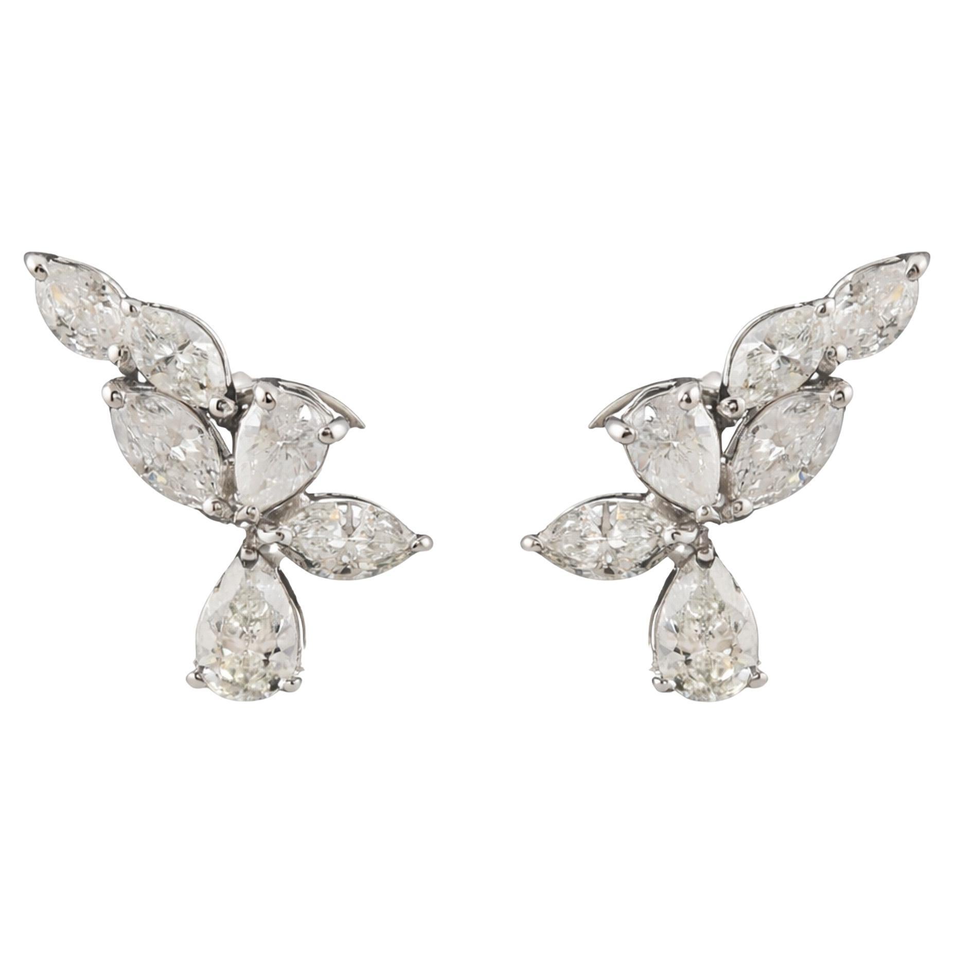 Natural Diamond Butterfly Drop Earrings 1.05 Carats in 18K White Gold