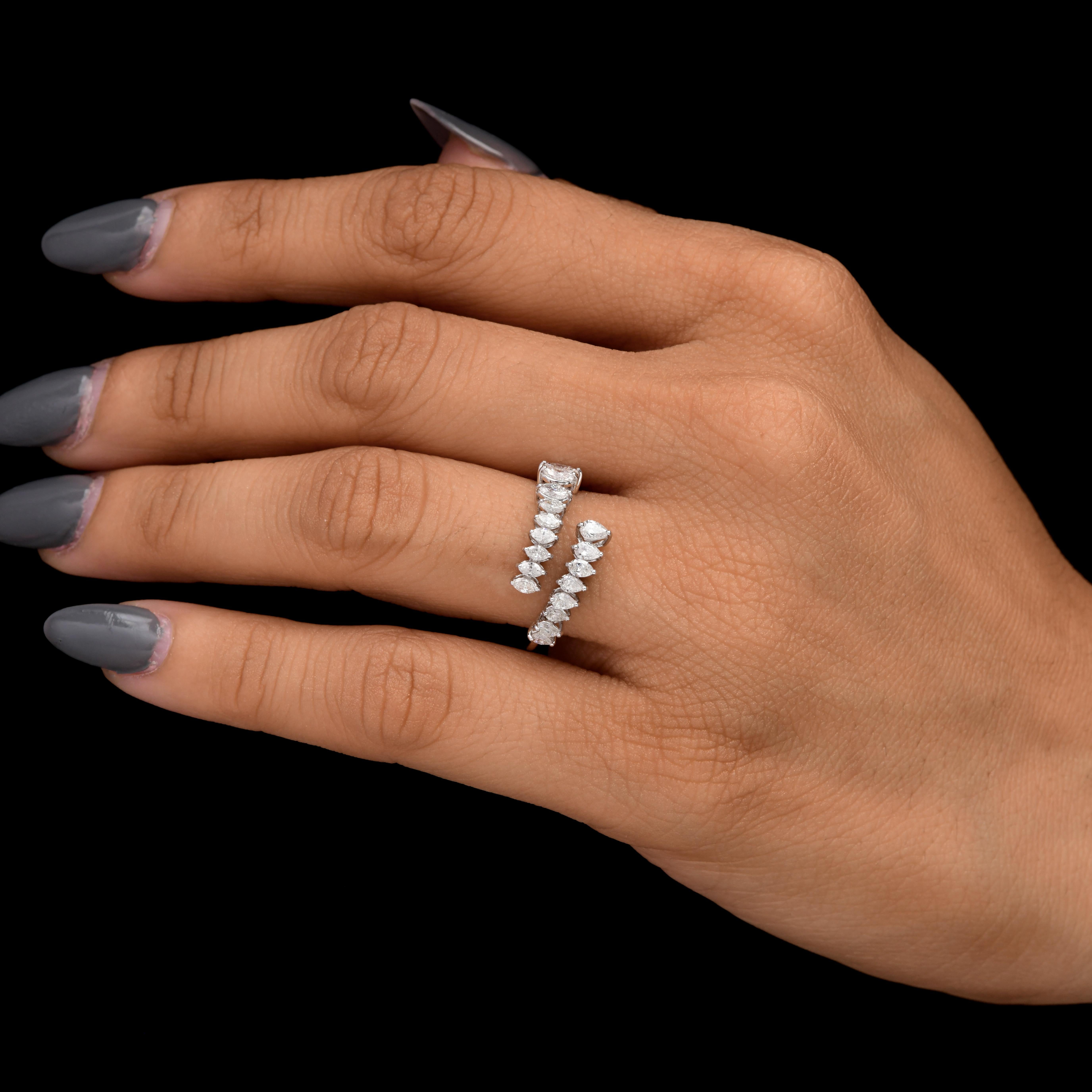 En venta: Anillo Bypass con Diamante Real S/HI de Corte Marquesa Pera Oro Blanco 18k  2
