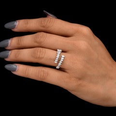 Pear Marquise Cut S/HI Real Diamond Bypass Ring 18k White Gold
