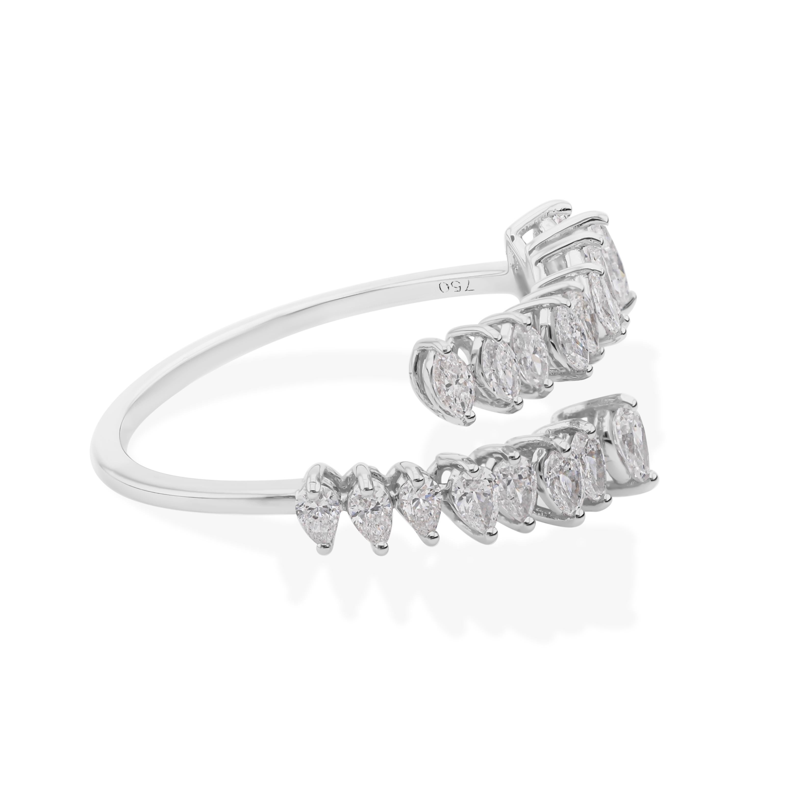 En venta: Anillo Bypass con Diamante Real S/HI de Corte Marquesa Pera Oro Blanco 18k  3