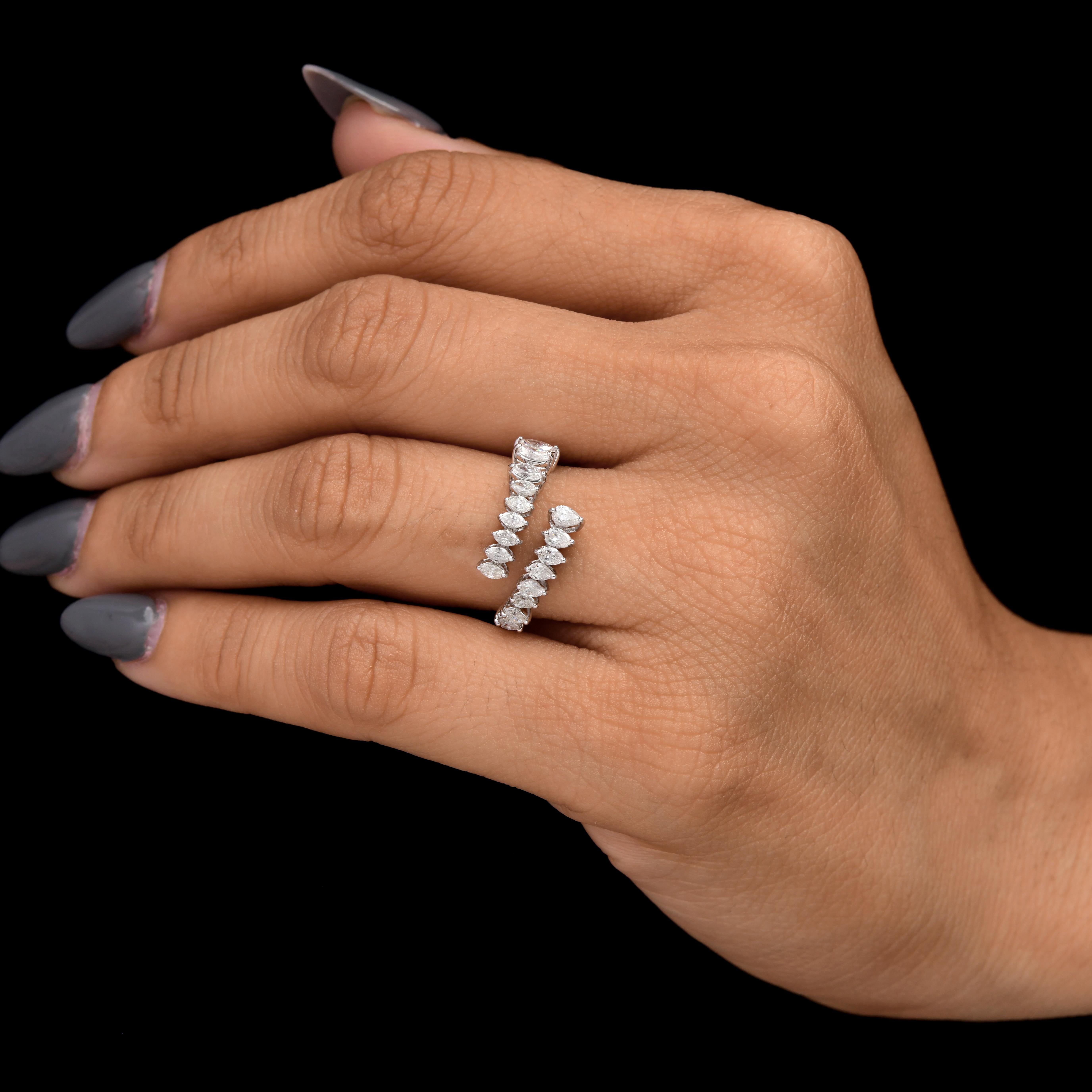 En venta: Anillo Bypass con Diamante Real S/HI de Corte Marquesa Pera Oro Blanco 18k  4