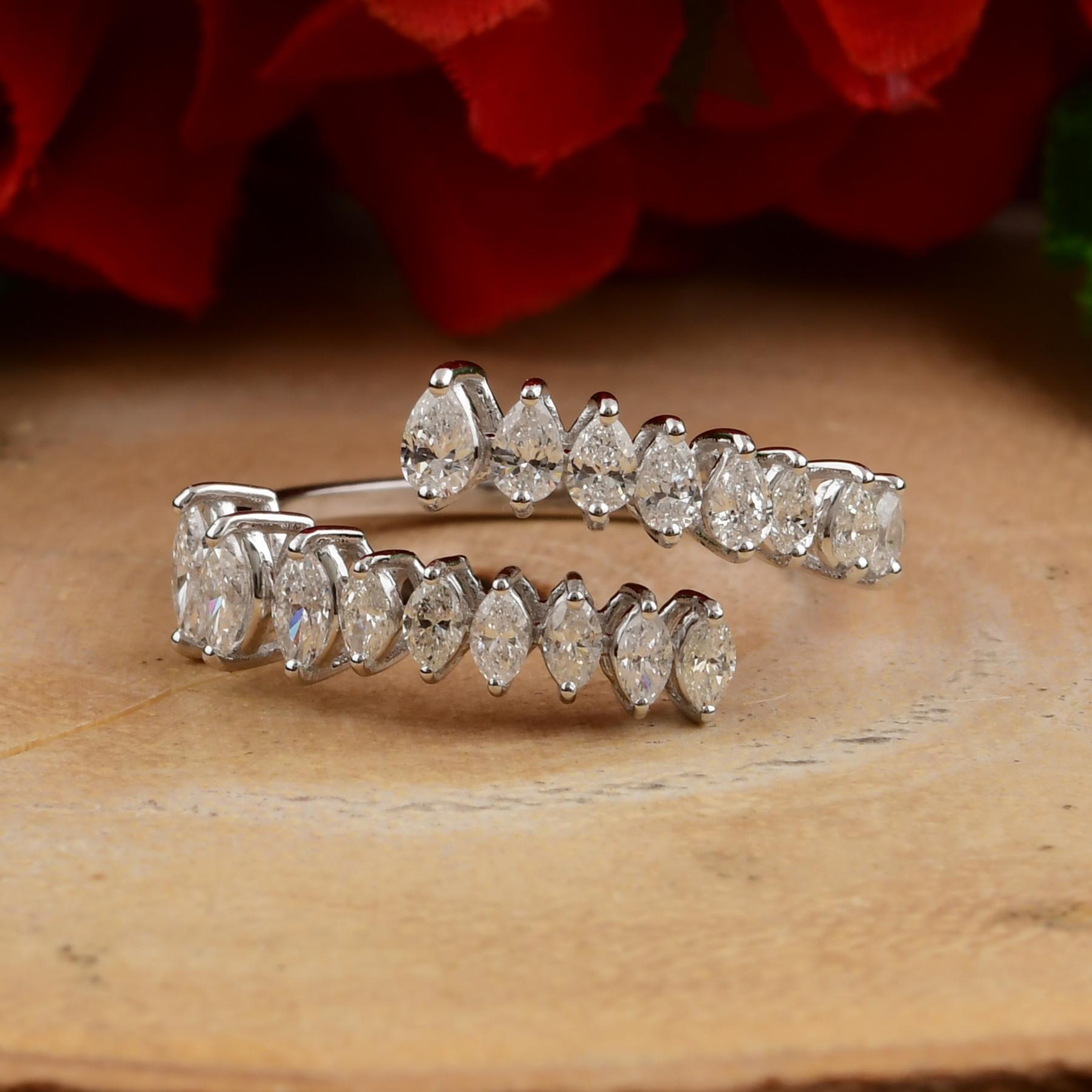 En venta: Anillo Bypass con Diamante Real S/HI de Corte Marquesa Pera Oro Blanco 18k  5