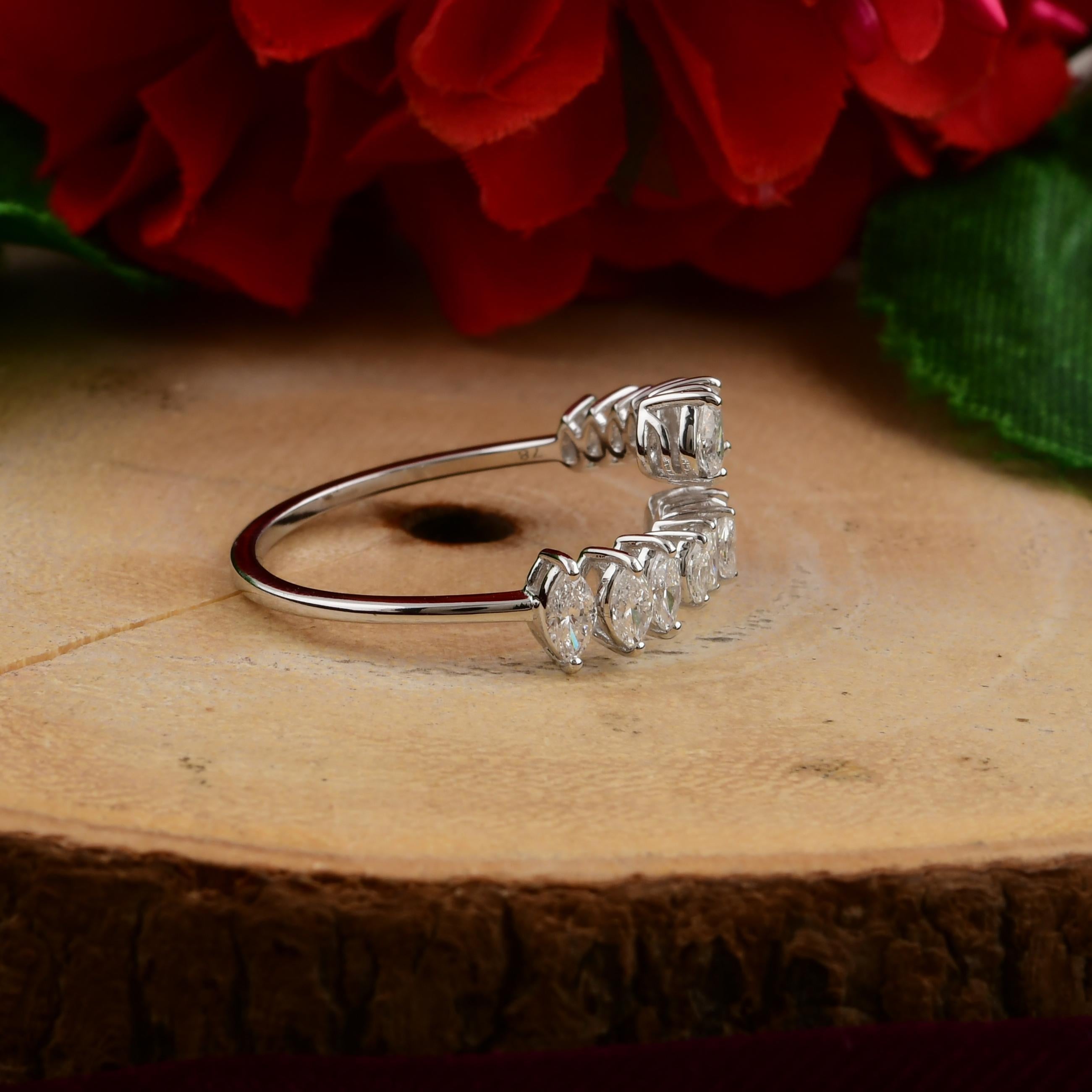 En venta: Anillo Bypass con Diamante Real S/HI de Corte Marquesa Pera Oro Blanco 18k  7