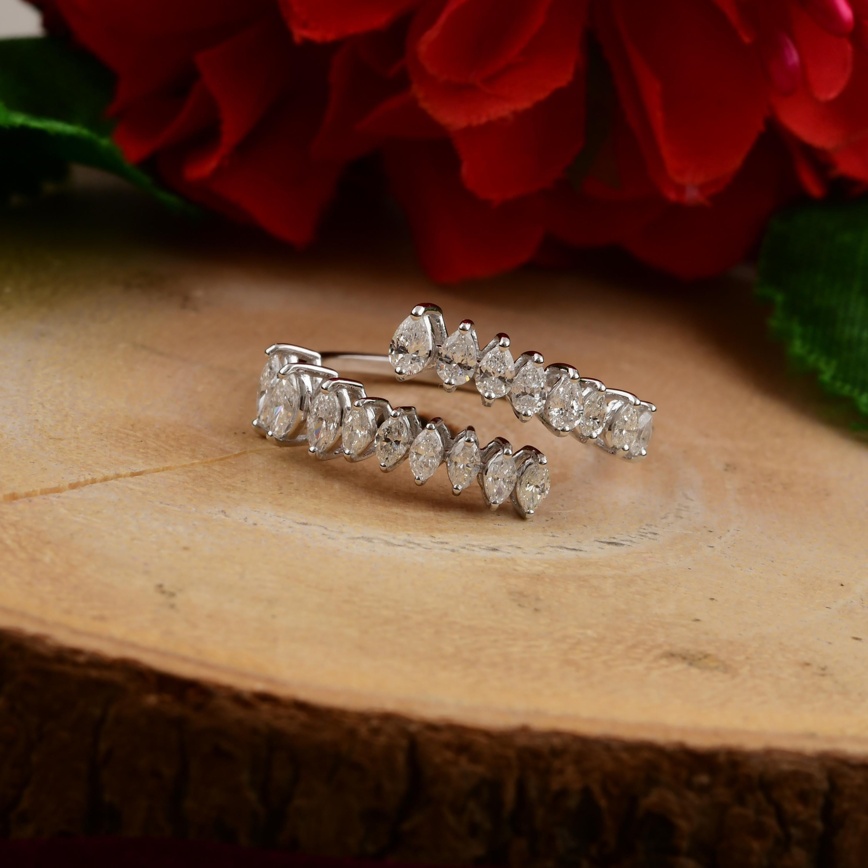 En venta: Anillo Bypass con Diamante Real S/HI de Corte Marquesa Pera Oro Blanco 18k  8