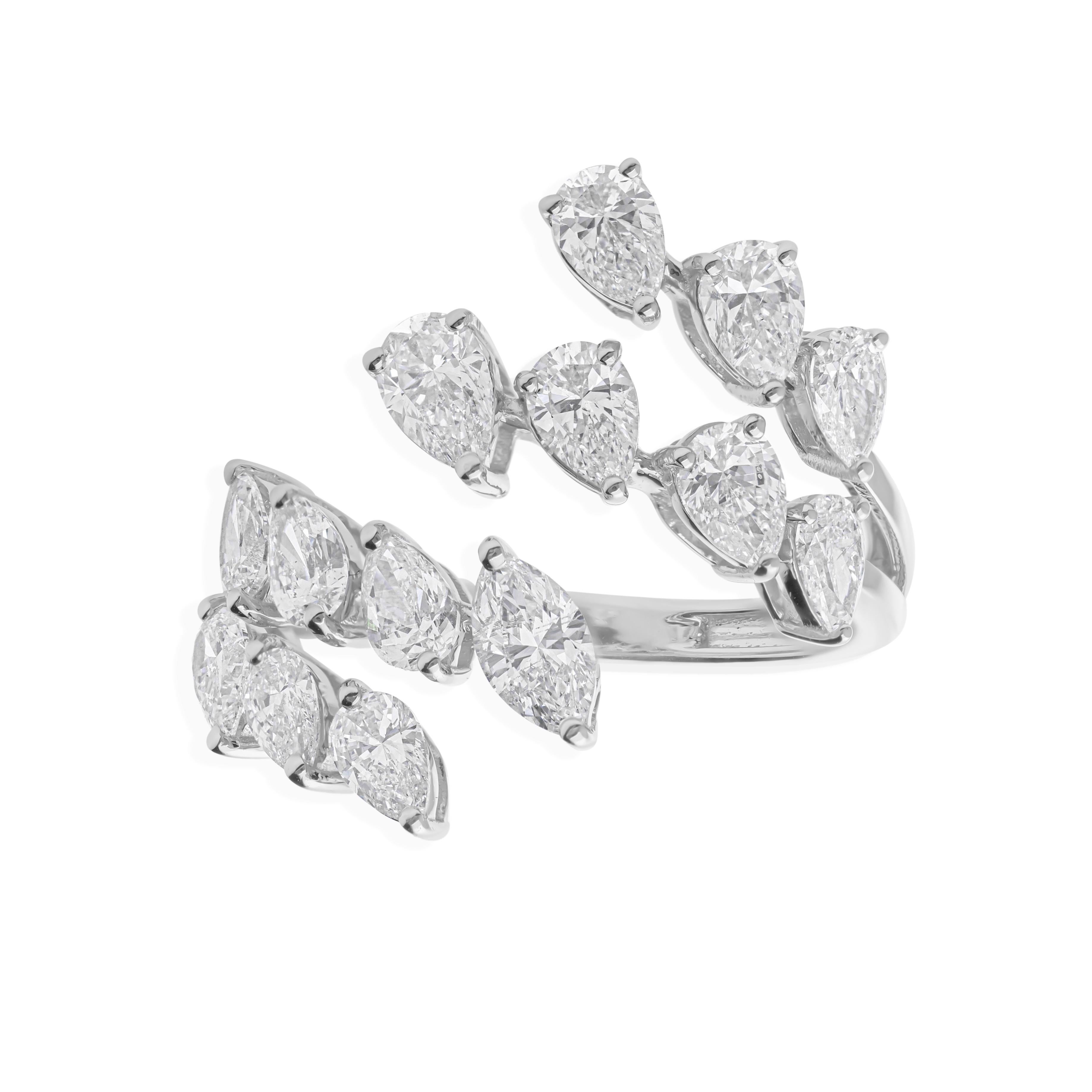 Pear Marquise Cut SI/H Natural Diamond 14k White Gold Wrap Ring All Tariffs Paid