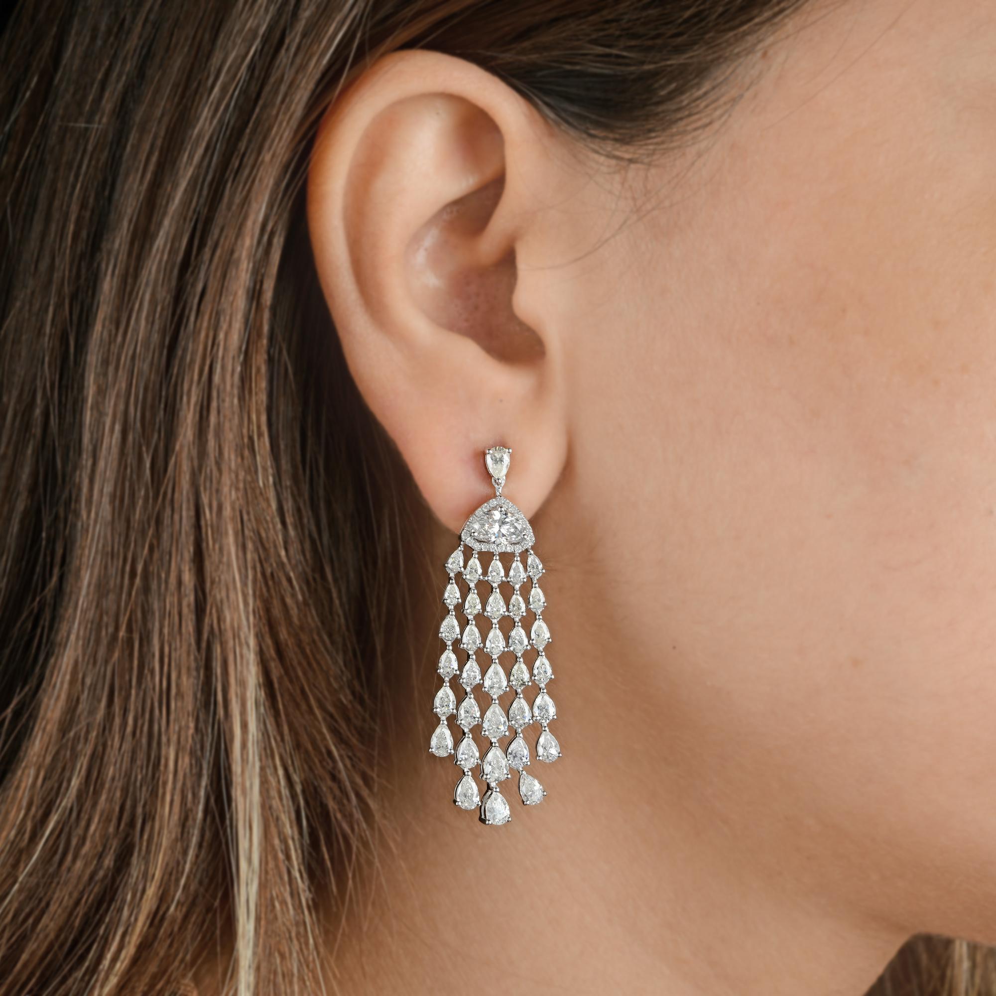 Modern Pear Marquise Diamond Chandelier Earrings 18 Karat White Gold Handmade Jewelry For Sale