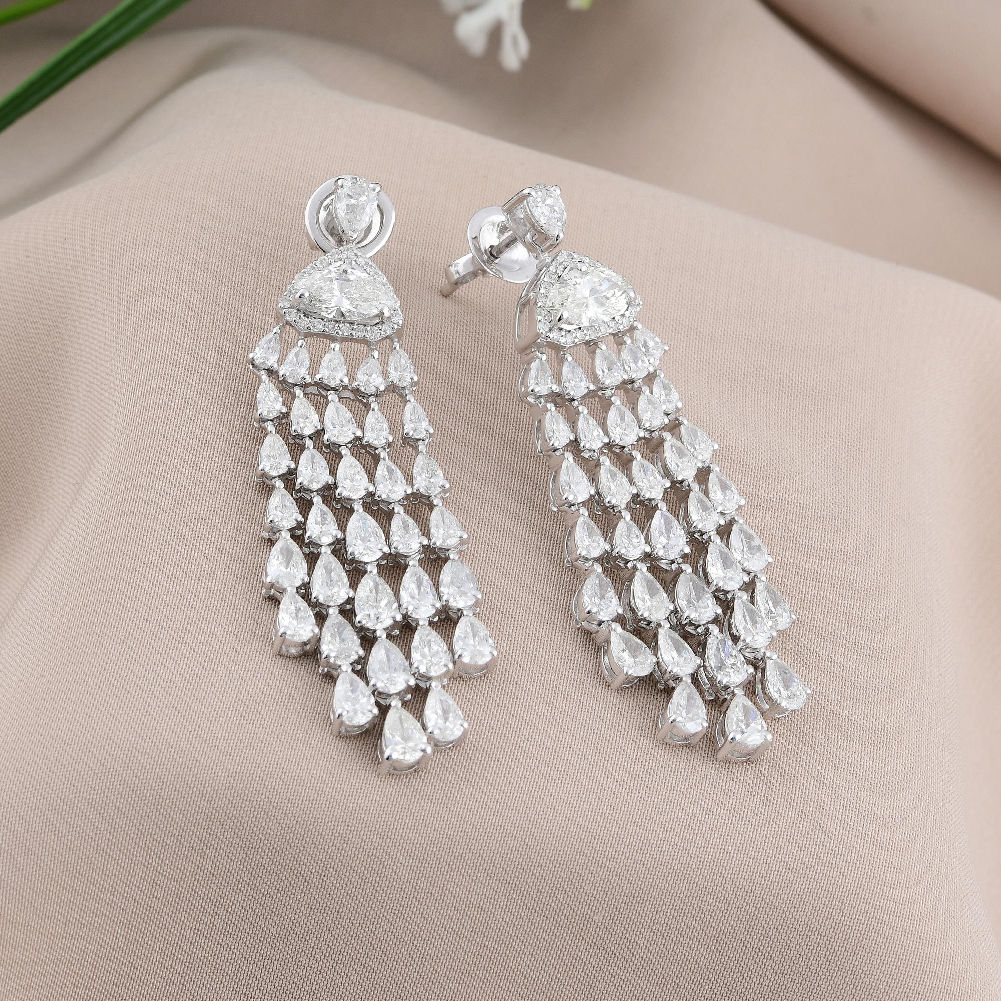 Women's Pear Marquise Diamond Chandelier Earrings 18 Karat White Gold Handmade Jewelry For Sale