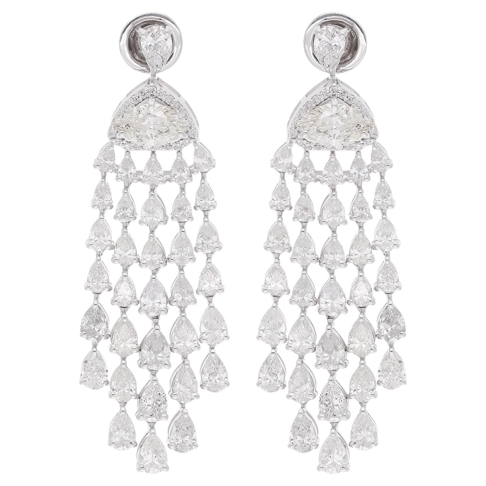 Pear Marquise Diamond Chandelier Earrings 18 Karat White Gold Handmade Jewelry For Sale