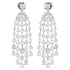 Pear Marquise Diamond Chandelier Earrings 18 Karat White Gold Handmade Jewelry