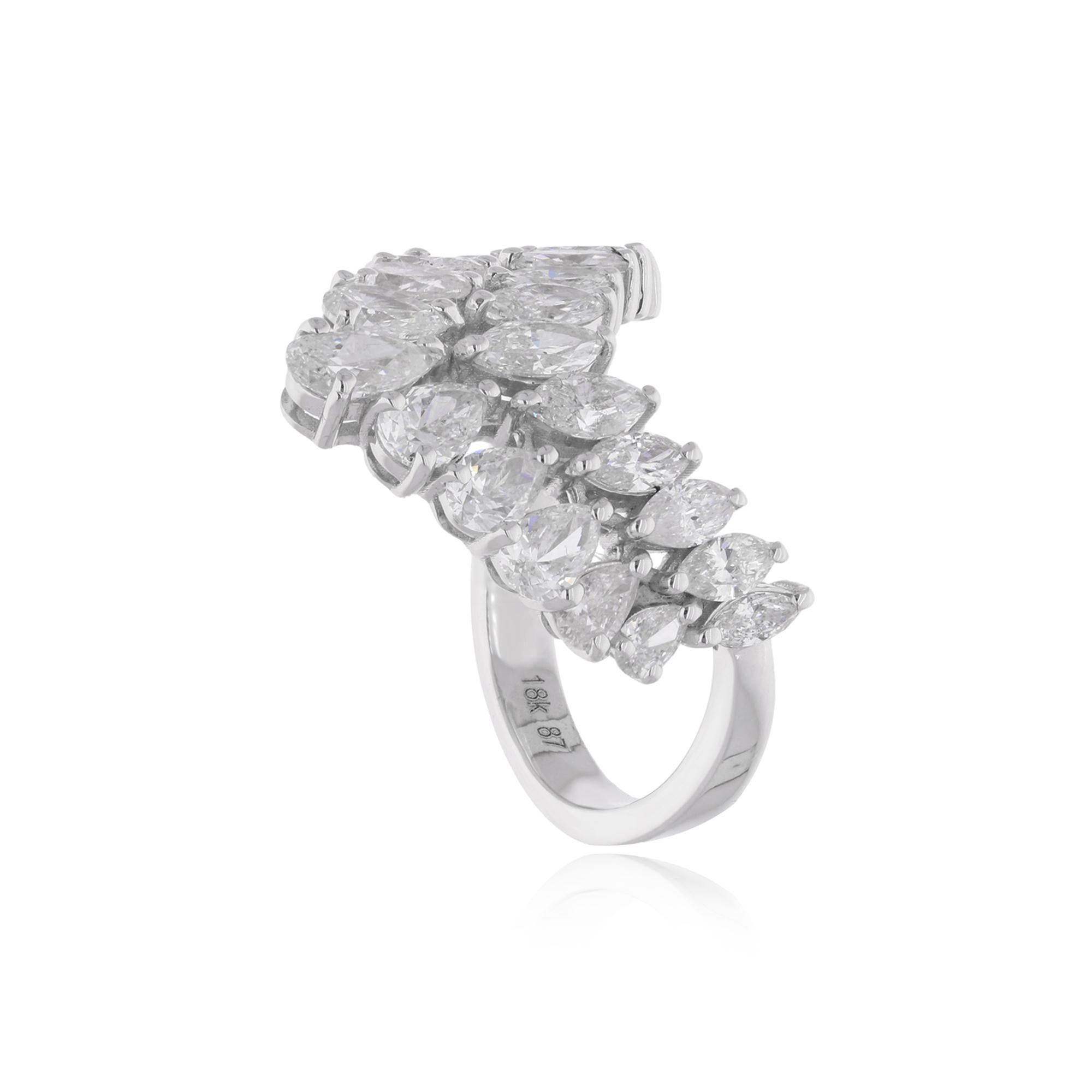 Modern Pear & Marquise Diamond Chevron Design Ring 18 Karat White Gold Handmade Jewelry For Sale