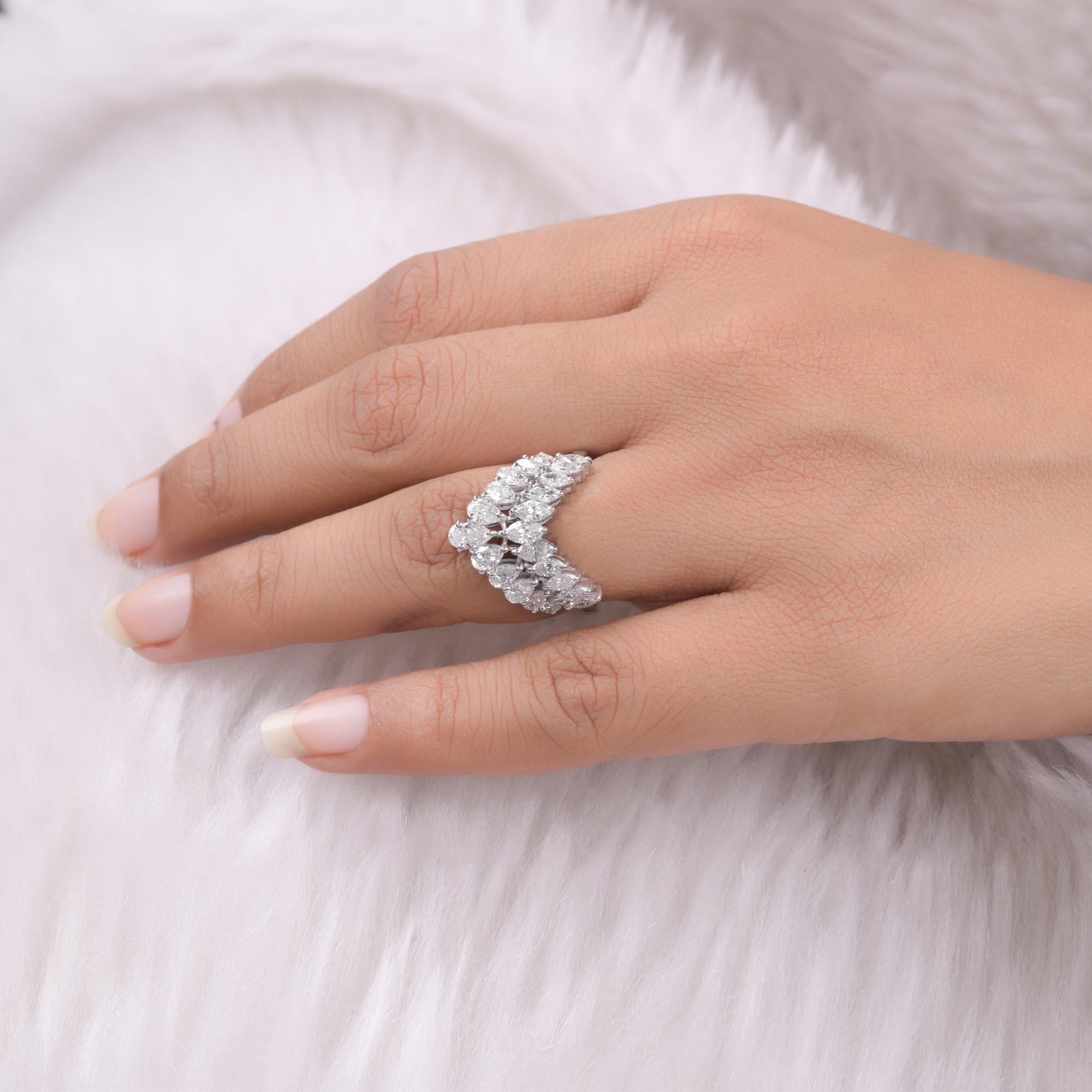 Women's Pear & Marquise Diamond Chevron Design Ring 18 Karat White Gold Handmade Jewelry For Sale
