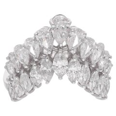 Pear & Marquise Diamond Chevron Design Ring 18 Karat White Gold Handmade Jewelry